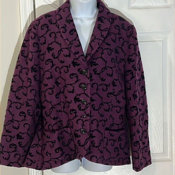 Pendleton Womens Blazer Wool Mix  ButtonUp Maroon & Black Floral Vine size XL - Picture 1 of 11